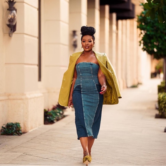 Zara Blue Patchwork Denim Dress - Picture 9 of 17